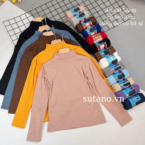 Áo giữ nhiệt nữ có lót nỉ cổ cao 3 phân dáng ôm dày dặn co giãn ấm áp hàng đẹp A510 SUTANO