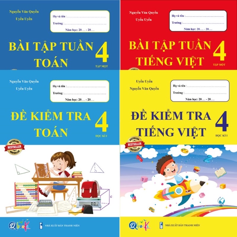 Sách - (Combo 4 cuốn) Bài Tập Tuần và Đề Kiểm Tra Toán Tiếng Việt 4 - Học Kì 1