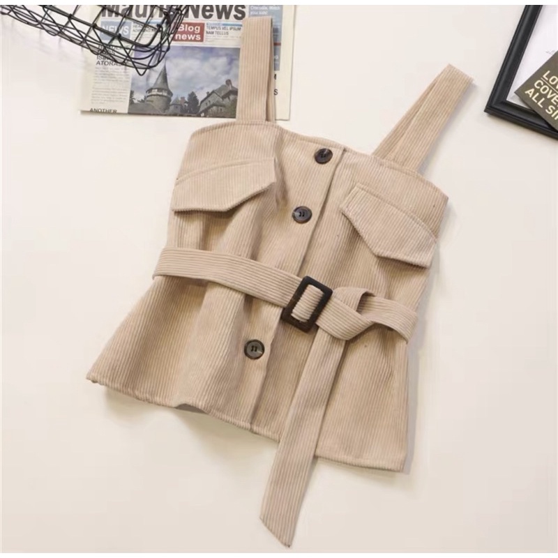 Áo hai dây nhung tăm kèm tai - Áo bánh bèo nữ tính Hàng QCCC