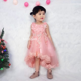 Váy bé gái đuôi tôm hoa mai màu hồng cam