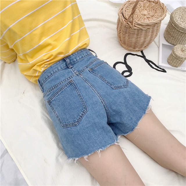 Quần Short Jean Cạp Cao Ống Rộng Xẻ Gấu_c14