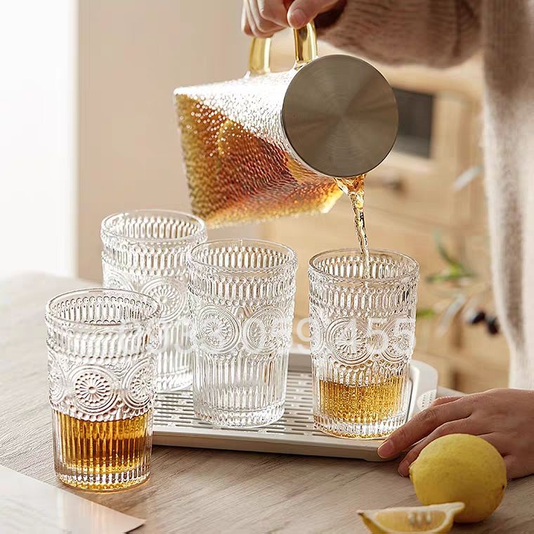 Ly thủy tinh uống rượu Tây pha lê viền nhũ vàng cao cấp, cốc uống rượu whisky Retro wine glass