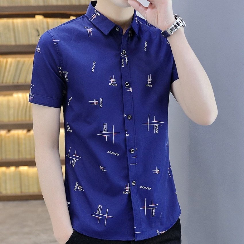 Áo sơ mi nam tay ngắn phối họa tiết chữ ZUNYI thời trang Erina cao cấp chất vải mềm mịn thoáng mát form dáng chuẩn