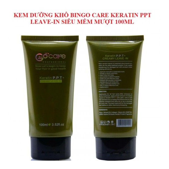 KEM DƯỠNG XẢ KHÔ BINGO CARE PPT PHỤC HỒI TÓC KHÔ HƯ NÁT 100ML