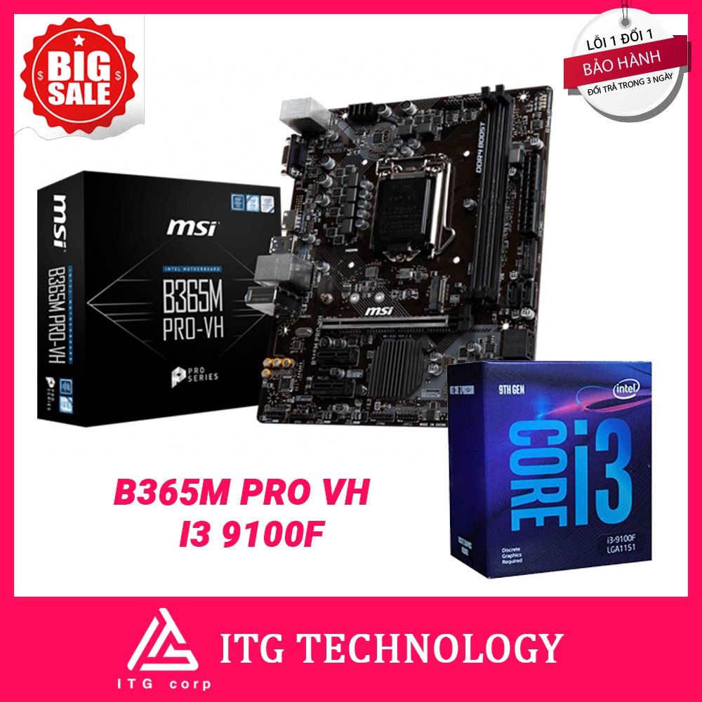 Combo bo mạch chủ MSI B365M PRO-VH+ i3-9100F Full Box