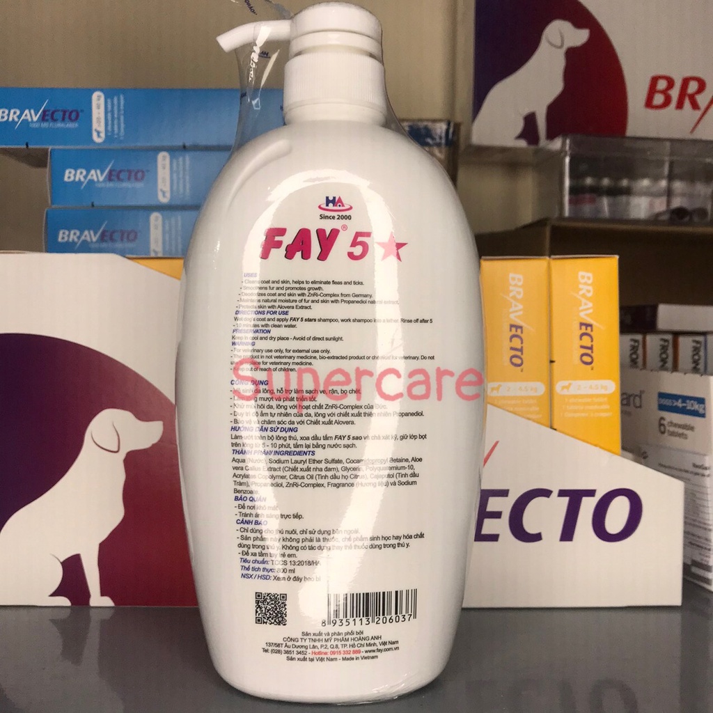 Sữa Tắm Fay 5 Sao  800ml - Hỗ Trợ Sạch Ve, Bọ Chét, Khử Mùi Hôi &amp; Làm Mượt Lông