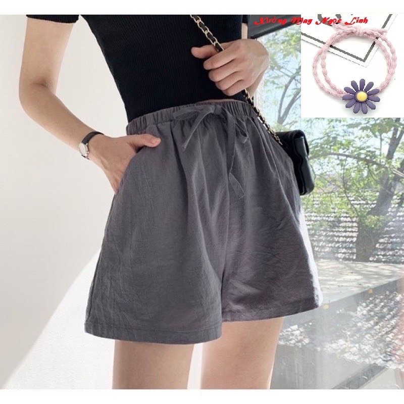 Quần đùi đũi nữ thắt nơ, quần sooc nữ thắt nơ siêu xinh chất đũi form rộng trẻ trung năng động