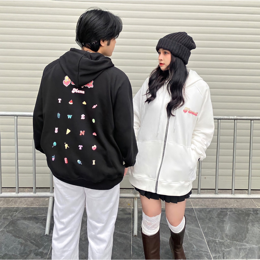 HOODIE TWENTI ZIP NỈ COTTON PHIÊN BẢN KẸO NGỌT ĐEN | BigBuy360 - bigbuy360.vn