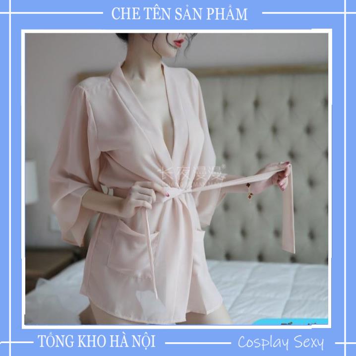 Áo Choàng Đi Biển Kiểu Dáng Kimono Kèm Đai Thắt Eo Chất Voan Cát Xuyên Thấu, Áo Choàng Ngủ Sexy Cosplay - ACVT005 TKVN