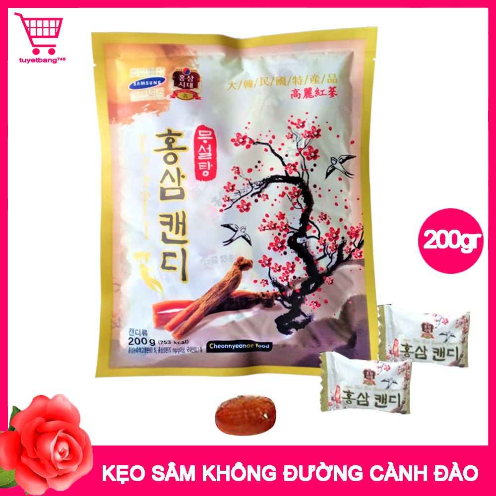 Kẹo Nhân Sâm Không Đường Cành Đào Hàn Quốc 200g