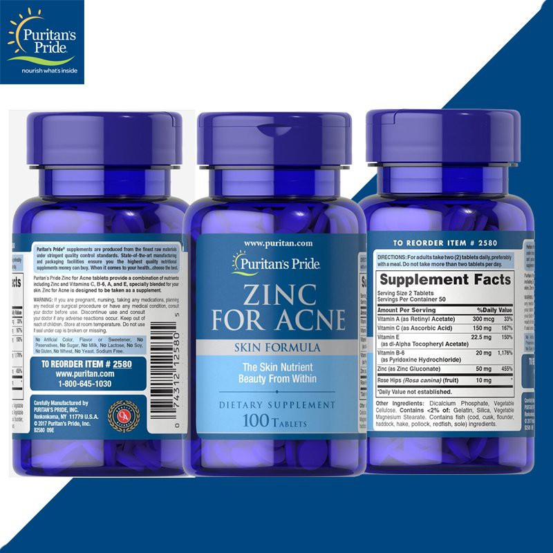 Viên Bổ Sung Kẽm Giảm Mụn ZINC FOR ACNE 100 Viên