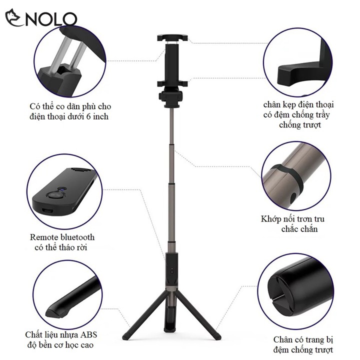 Gây Chụp Hình Tripod Tự Sướng Selfie Bluetooth 3in1 Remote Rời Model K07 Chiều Dài Tối Đa 60cm | WebRaoVat - webraovat.net.vn