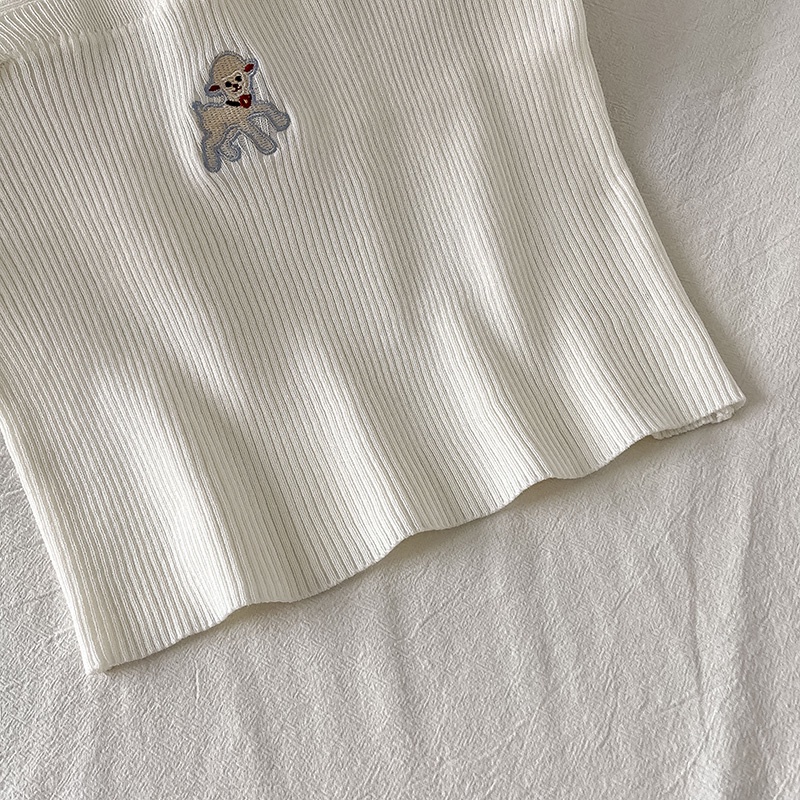 Áo Tank Top Dệt Kim Hoạ Tiết Thêu Thiết Kế Ngọt Ngào