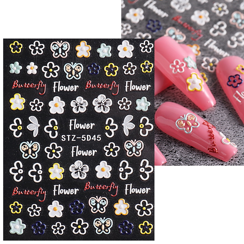 Miếng Dán Móng Tay 3D Bằng PET Chống Nước Họa Tiết Hoa Trái Tim Đơn Giản Sáng Tạo