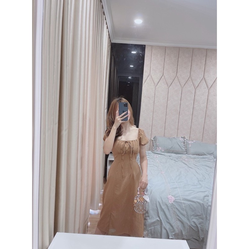 VNU240 - VÁY CỔ VUÔNG BUỘC NƠ NGỰC XẺ VẠT | BigBuy360 - bigbuy360.vn