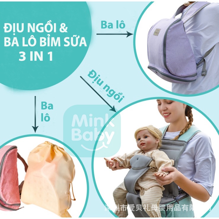 ĐỊU NGỒI &amp; BA LÔ BỈM SỮA IBELI BABY 2 IN 1