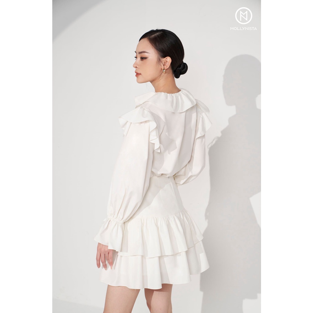 MOLLYNISTA - Áo Tania trắng xếp ly tăm cổ bèo FS quyến rũ nữ tính thiết kế cao cấp đi chơi đi tiệc gợi cảm