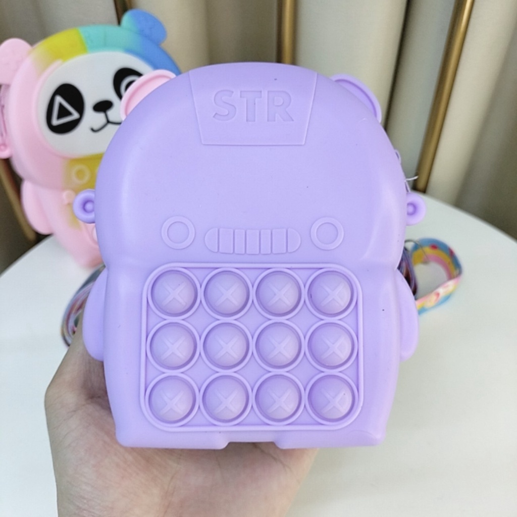 Túi đeo chéo vai mini cho bé gái trai, túi popit silicon trẻ em cute dễ thương hình thú Gấu Trúc