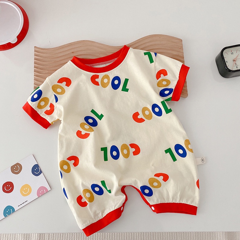 Áo Liền Quần Ngắn Tay In Chữ Nhiều Màu Cho Bé