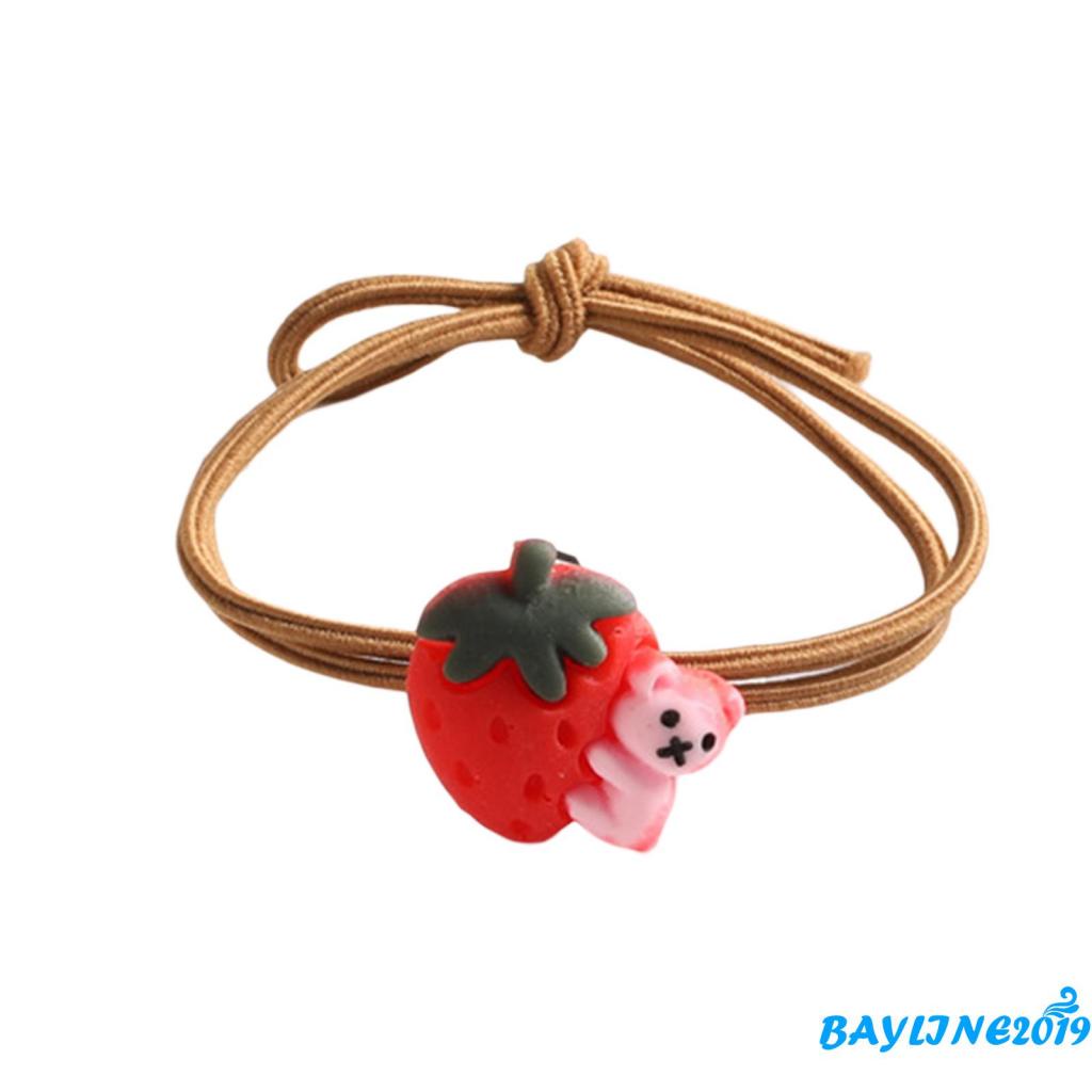 Dây buộc tóc cao su co giãn tốt in hình gấu dâu tây hoạt hình cho bé