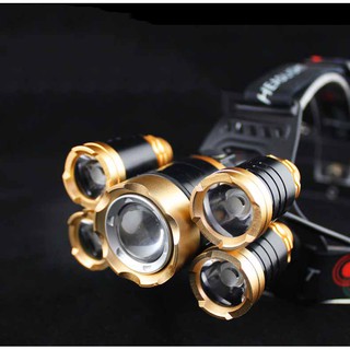 Đèn Pin đội đầu 5 bóng led siêu sáng, zoom xa gần, hàng cao cấp (kèm pin sạc)