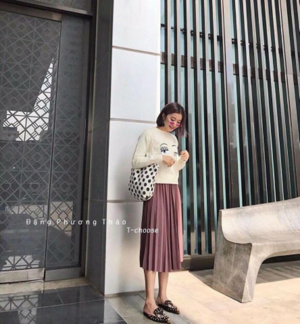 [hình thật] Chân váy dạ dáng dài midi xếp li xinh xắn | BigBuy360 - bigbuy360.vn