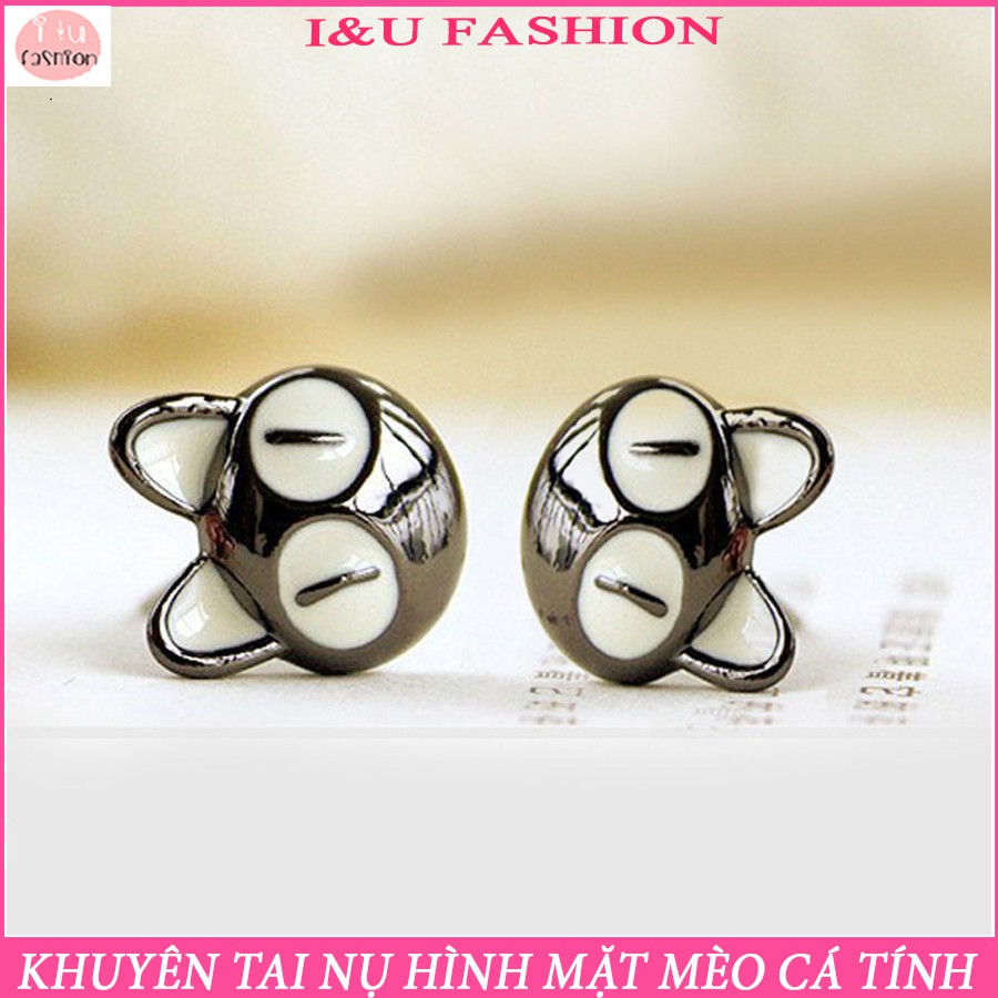 Khuyên tai bông tai nụ sát tai hình mặt mèo màu đen độc đáo cá tính cho nữ KT-39