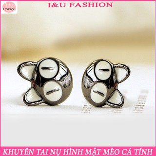 Khuyên tai bông tai nụ sát tai hình mặt mèo màu đen độc đáo cá tính cho nữ KT-39