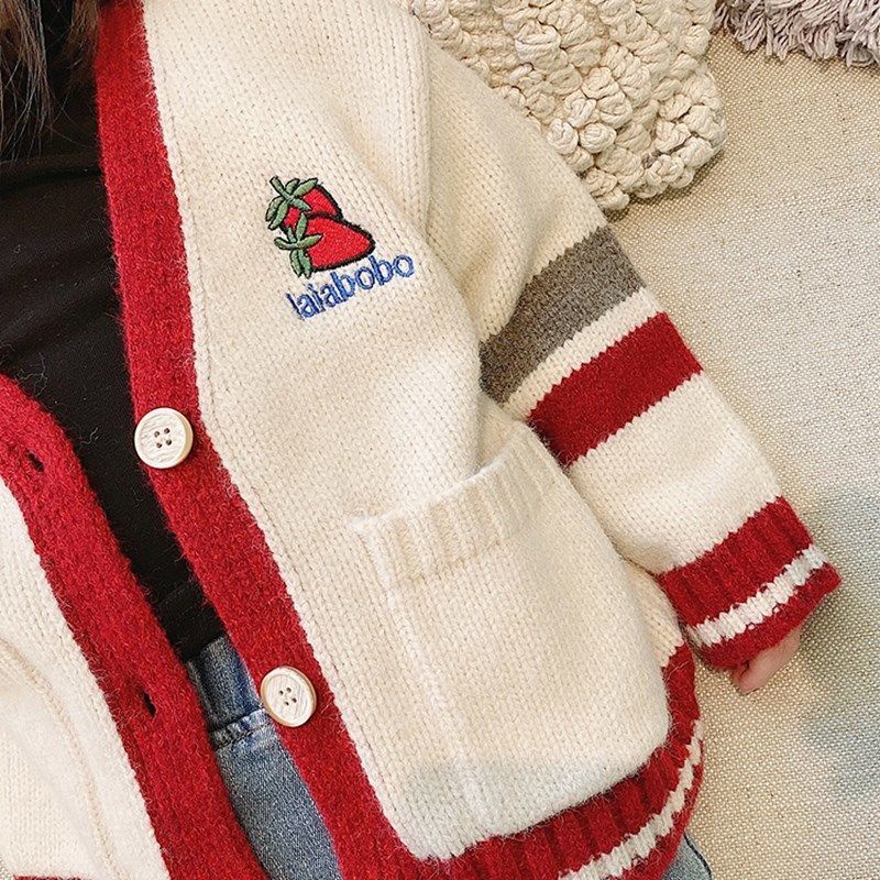 Áo khoác Cardigan cổ chữ V xinh xắn thời trang cho bé gái