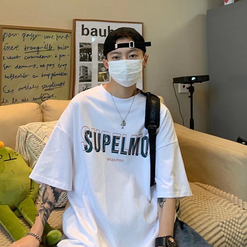 Áo Thun Tay Ngắn Dáng Rộng In Chữ Phong Cách Hàn Quốc Thời Trang Cho Nam Size M-5XL