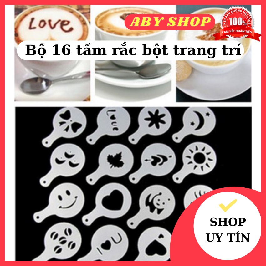 Bộ 16 tấm rắc bột trang trí ⚡ CAO CẤP ⚡ 16 tấm Mini cake coffee Stencil rắc bột trang trí bánh, ly cà phê