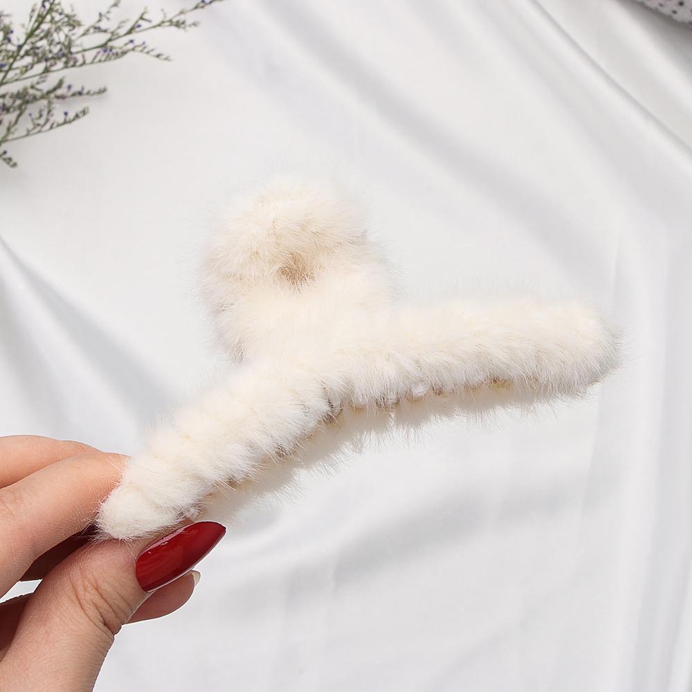 Kẹp Tóc Càng Cua Đính Lông Giả Thời Trang Thu Đông