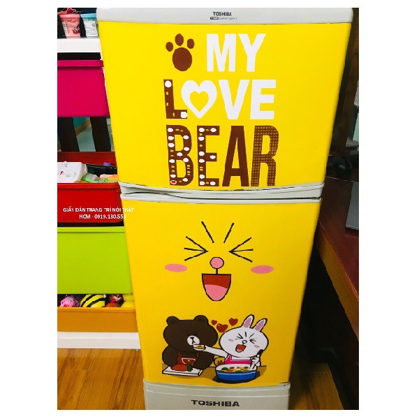 Decal Dán Tủ Lạnh Loại Cỡ Lớn GẤU BROWN VÀ THỎ CONY (KT tủ: 1m x 1m8)