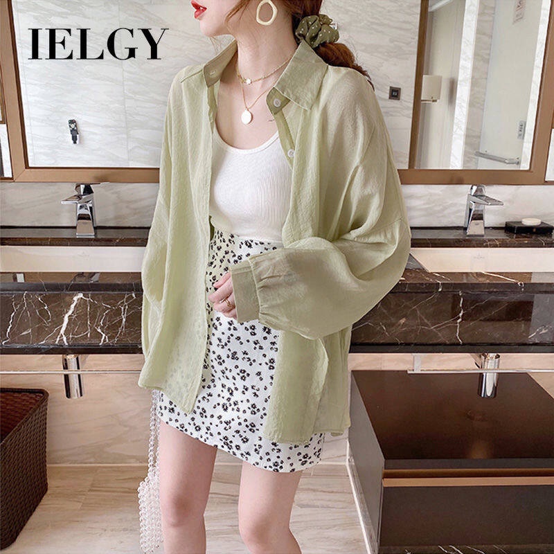 Áo sơ mi IELGY chiffon tay dài dáng rộng màu sắc ngọt ngào thời trang mùa hè cho nữ