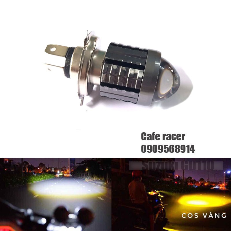 Đèn pha xe máy 2 chế độ vàng trắng bi cầu M5 M6 H4