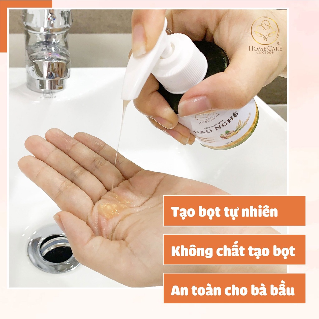 Sữa rửa mặt Gạo nghệ Home Care từ cám gạo, nghệ và tinh chất nano vàng giúp làm sạch da, sáng da, mịn da 100ml
