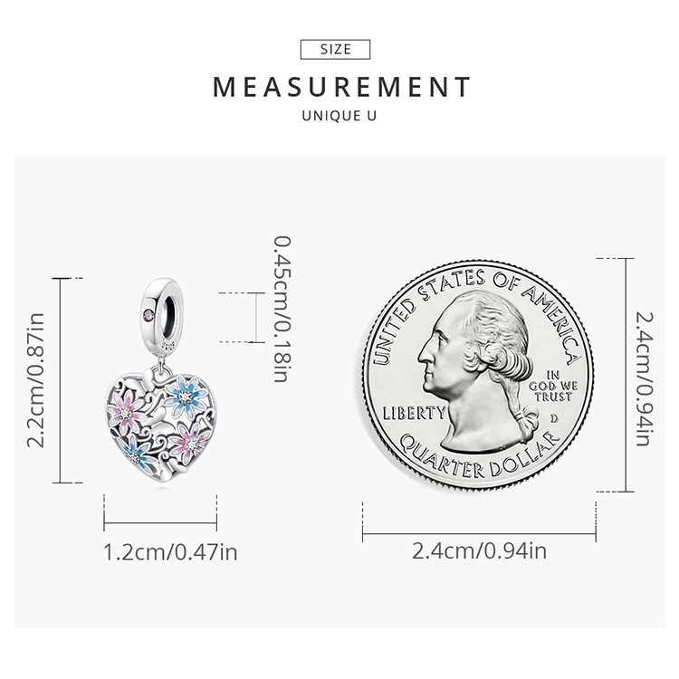 Hạt trang sức Bamoer SCC2062 bằng bạc sterling 925 hình trái tim Secret Garden phù hợp làm vòng tay thời trang DIY