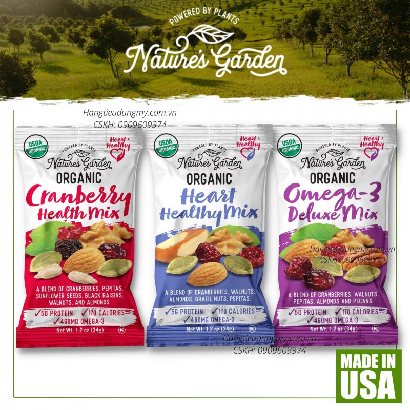 Hạt hữu cơ sấy khô Nature's Garden Organic Trail Mix 816g|Tăng cường năng lượng, Tốt cho tim mạch, Giàu Omega