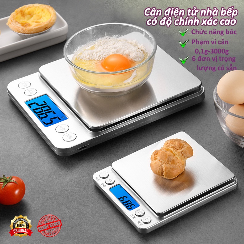 Cân Điện Tử Mini Cân Tiểu Ly Nhà Bếp Cao Cấp UULovely 0.1g - 3kg - Siêu Chính Xác, Với chức năng bóc,Chuyển đổi 6 đơn vị