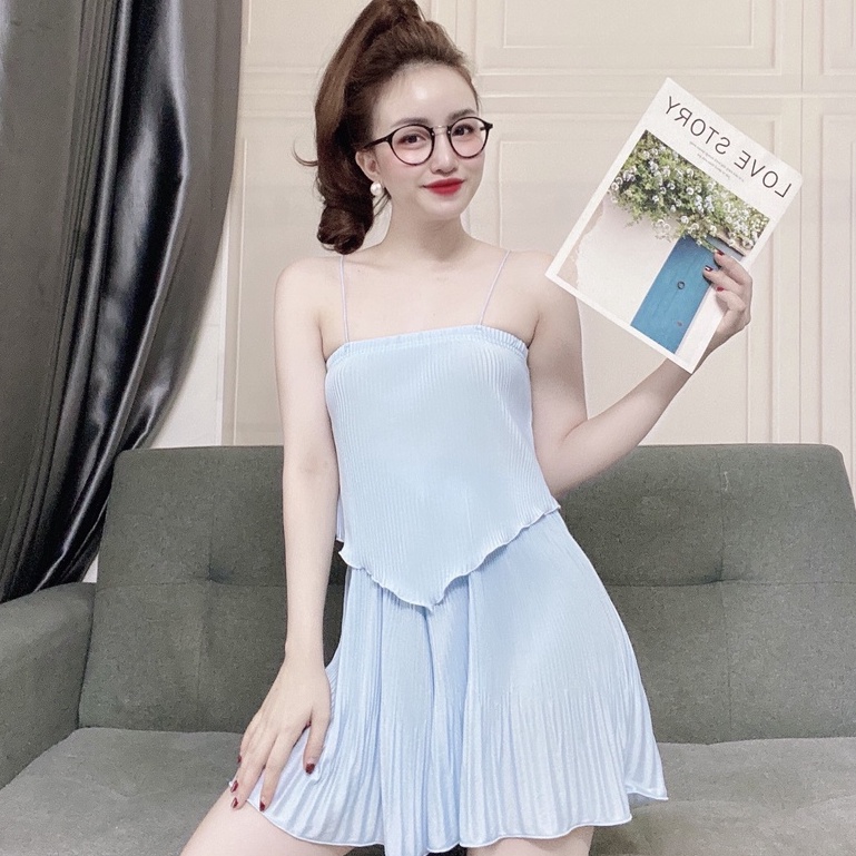 Váy ngủ sexy chất thun xếp ly cao cấp 2 dây gợi cảm MIN SHOP VN1002 | BigBuy360 - bigbuy360.vn