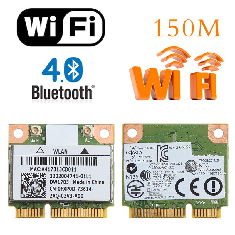 Card Mini Không Dây Bluetooth V4.0 Cho Atheros Ar5B225 Dell Dw1703