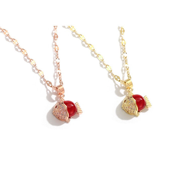 Dây chuyền nữ titan hình con cá đá đỏ siêu cute, bền màu, hợp thời trang