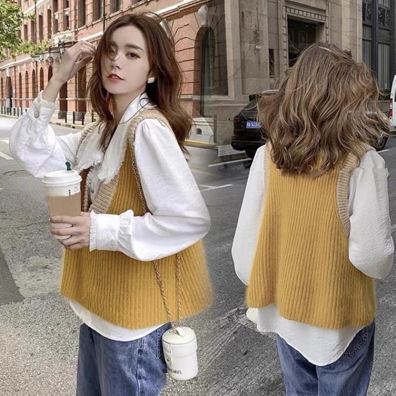 Set Áo gile len siêu xinh và sơ mi trắng