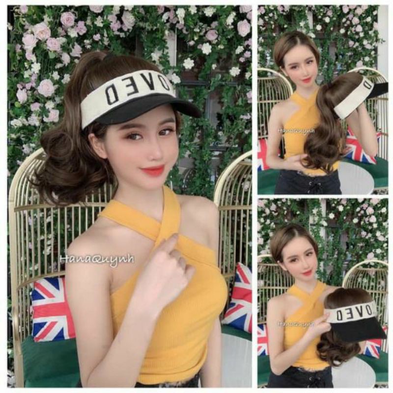 Tóc giả dính mũ sẵn xoăn thể thao cao cấp❤️freeship 50k❤️ tóc giả dính mũ sẵn