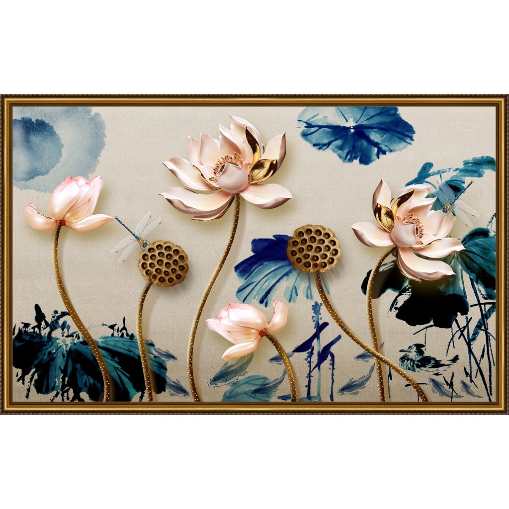 Tranh dán tường ghép viền khung VTC Hoa sen Lunawall-0344K nhiều mẫu