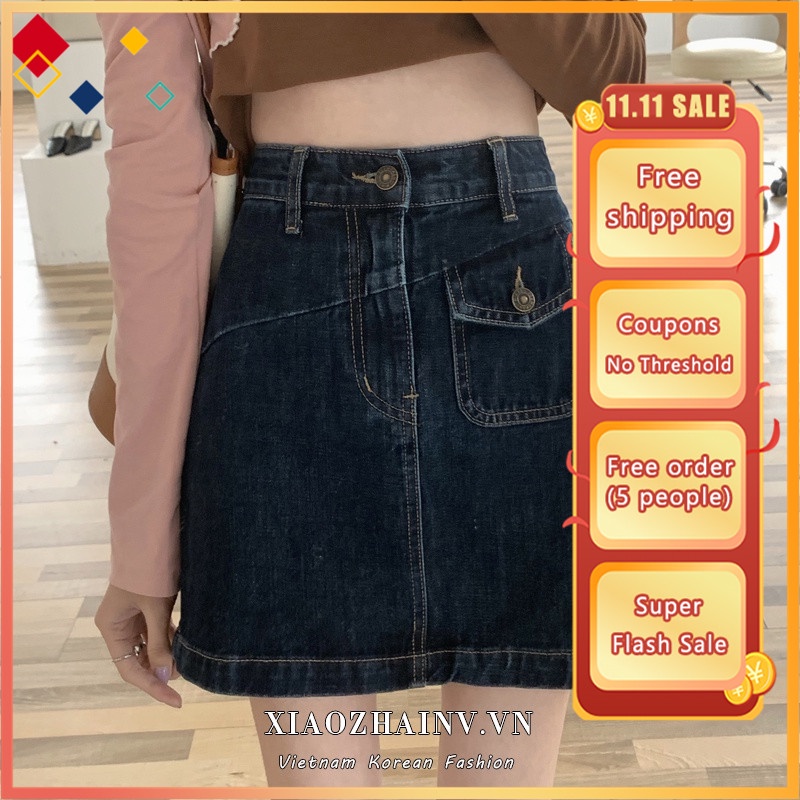 Xiaozhainv Chân váy jean kiểu chữ A lưng cao phong cách mùa hè trẻ trung xinh xắn dành cho nữ | BigBuy360 - bigbuy360.vn