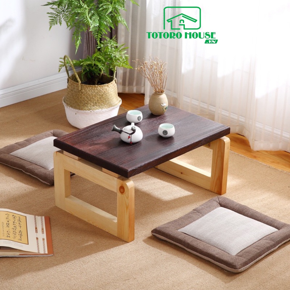 Bàn ngồi bệt gấp gọn TOTORO HOUSE bằng gỗ nguyên tấm tự nhiên, bàn trà kiểu Nhật sang chảnh Vintage