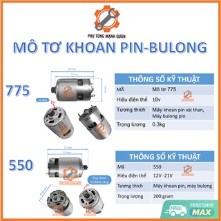 Mô tơ/motor/động cơ máy khoan pin 550-12v/21v, 775-18v, 775 bulong, 775 khoan