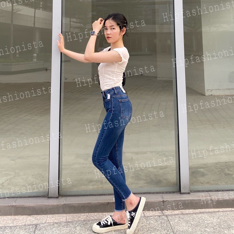 Quần jeans skinny ôm túi nhỏ lai tua 9 tấc, lưng cao tôn dáng, chất jeans dày dặn co giãn thoải mái (hình thật)