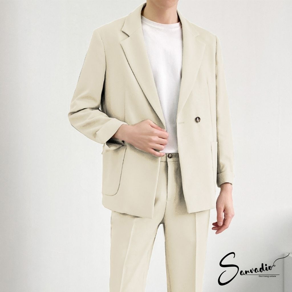 Set áo blazer nam và quần âu nam SANVADIO form dáng BASIC dễ phối đồ áo khoác nam dài tay 2 lớp thời trang cao cấp AD016